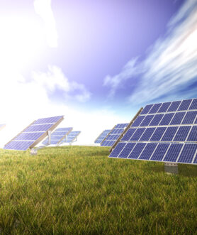 solar cells system on the green world 3d rendering